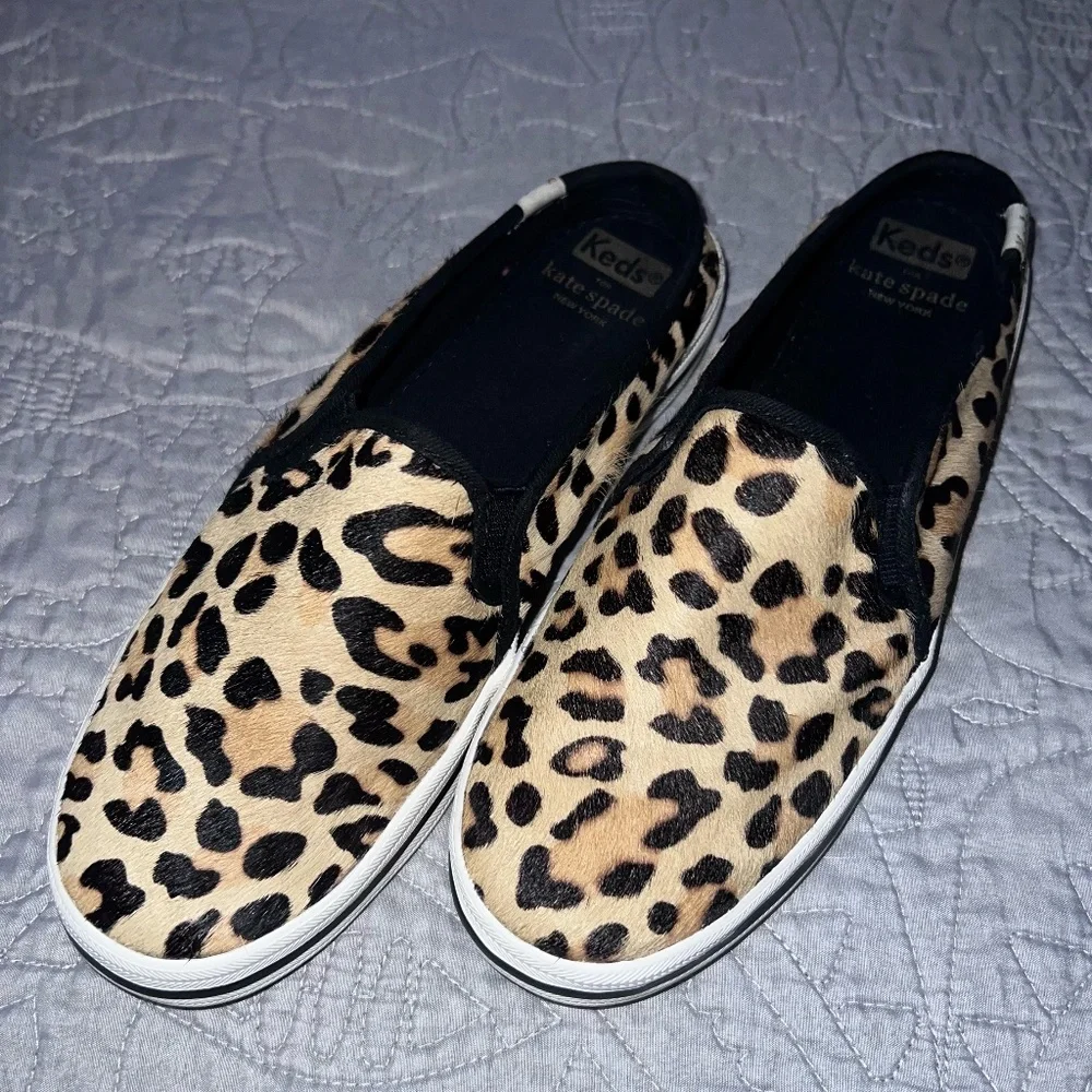 Keds x Kate Spade Double Decker Leopard Calf Hair Mules Size 6.5